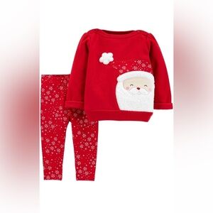Carter's Baby Girls 2 Piece Santa Sweatshirt Pants Outfit.